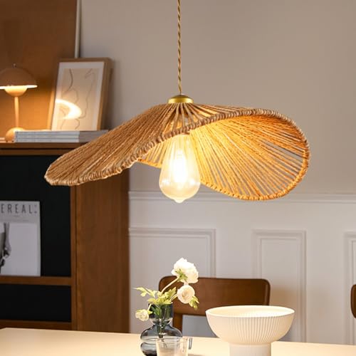Boho Rattan Pendant Light, 16.1" Handmade Woven Chandelier for Dining Room Wicher Hanging lamp Farmhouse Rattan Chandelier for Kitchen Island Living Room Bedroom - color: 16.14″-Fan-shaped