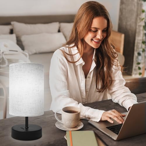 DEGNJU Small Table Lamp, Minimalist with Flaxen Shade, 9 Inch Design for Bedroom & Dorm Room, 2 Pack - color: Round-Flaxen-9 Inch, size: 2 Pack