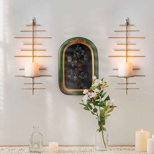 AIM & GGKK Gold Metal Candle Sconce Holder,Hanging Wall Mounted Candle Sconces Holder, Wall Sconces Decor for Bedroom,Bathroom, Dining Room and Office(Set of 2) - color: Gold