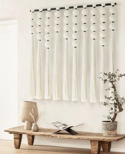 IOWER Large Macrame Wall Hanging Macrame Wall Decor Sphericity Cotton Textile Wall Hanging Boho Wall Decor Art Fiber Yarn Art Handmade 39" Wx39 L - color: off-white