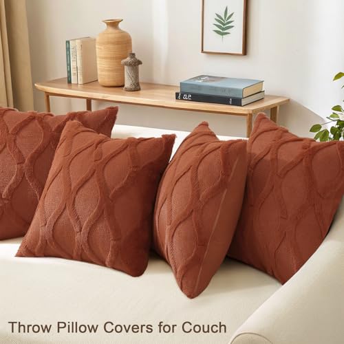 decorUhome Summer Set of 4 Rust Throw Pillow Covers 16x16 Inch, Neutral Decorative Soft Plush Faux Wool Couch Pillow Covers, Farmhouse Pillow Cases for Living Room Bed Sofa - color: Rust, size: 16" x 16" (Pack of 4)