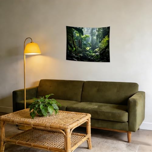 QGHOT Jungle Tapestry Wall Hanging Tropical Rainforest Backdrop Green Palm Leaves Tapestry Extra Large Forest Wall Art for Bedroom Living Room Office Decor 31.5" L x 39.4" W - size: 31.5"L x 39.4"W