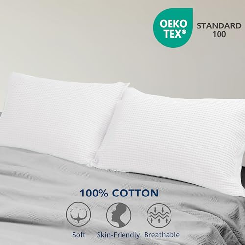 Zaizaihome Waffle Weave Pillowcases Queen Size 2 Pack, 100% Egyptian Cotton 600 Thread Count, Ultra Soft Pillow Shams with Envelope Closure, Breathable Skin-Friendly Pillow Case, White, 20x30 Inches - color: White, size: 30" x 20" (Pack of 2)