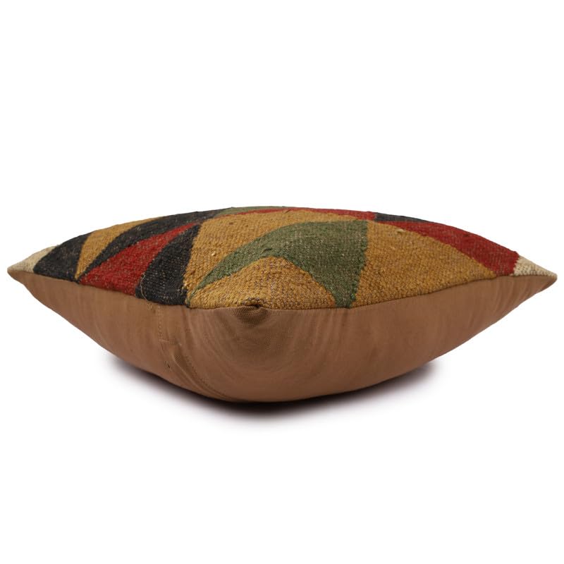 Indian Jute Kilim Cushion Covers Handwoven Rug Pillow Cases 18x18 Inches, Boho Vintage Oriental Decorative Throw Pillow Covers for Modern Home Décor - color: Pattern 09