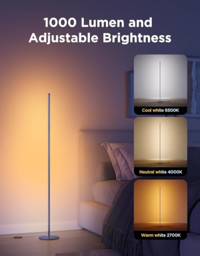 Govee RGBIC Floor Lamp Basic, 1000lm LED Corner Lamp Works with Alexa, Smart Modern Floor Lamp with Music Sync and 16 Million DIY Colors, Color Changing Standing Lamp for Bedroom Living Room Blue - color: Blue