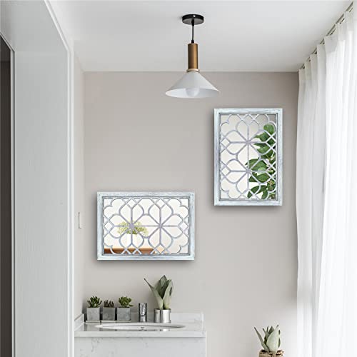 Wocred Set of 2 Rectangular Wall Mirror,Gorgeous Rustic Farmhouse Accent Mirror,Rustic White Color Entry Mirror for Bathroom Renovation,Bedrooms,Living Rooms and More(11”x15”) - color: Rustic White, size: 11x15 inch - 2 PCS