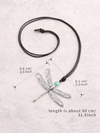 Leather Necklace for Women Long Boho Pendant Hippie Choker Necklace Bohemian Layered Leather Rope Wooden Jewelry Gifts - style: Dragonfly Necklace Silver