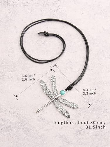 Leather Necklace for Women Long Boho Pendant Hippie Choker Necklace Bohemian Layered Leather Rope Wooden Jewelry Gifts - style: Dragonfly Necklace Silver