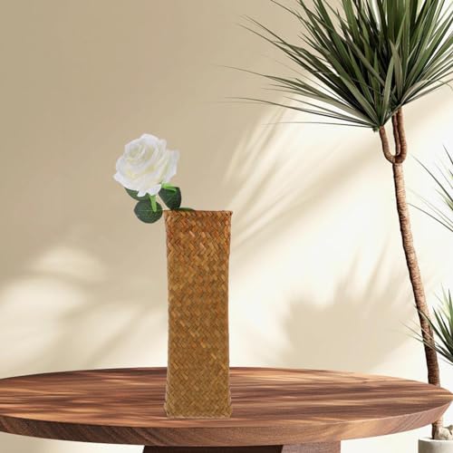 Seagrass Woven Vase: 12" Tall Wicker Vase for Flowers - Boho Rattan Decorative Basket Tall Plant Holder Container - Rustic Straw Flower Arranger for Farmhouse Home Decor