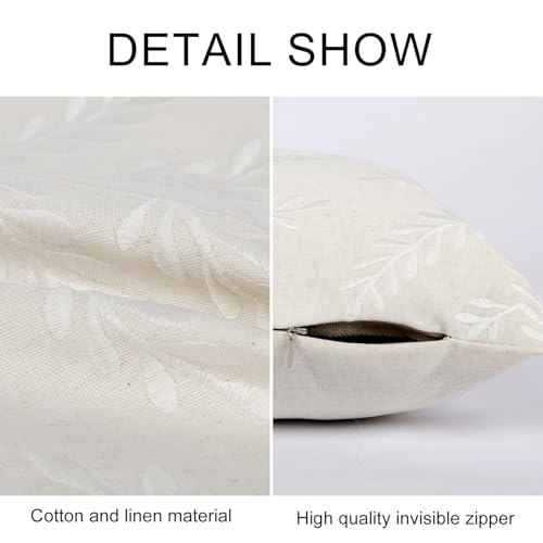 Embroidered Throw Pillow Cover 12x 20, Classical Boho Leaves Natural Linen Pillow Cushion Case, Farmhouse Home Decor for Outdoor Couch Bedroom Car White - color: Beige2
