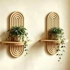 2 Pcs Wood Boho Arched Wall Shelf for Mini Plants & Decor (11.8" X 7.8") | Max 11 lbs Load, Moisture-proof, Space-saving. For Living Room, Entryway, Bedroom, Bathroom to Hold Succulent & Small Objects - size: 11.8" X 7.8"