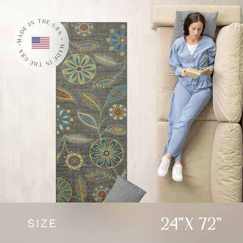 Maples Rugs Reggie Floral Runner Rug - Made in USA - Washable, Non Slip Indoor Carpet for Kitchen, Hallway, and Laundry Room, 2' x 6', Dark Grey - color: Dark Grey, size: 2' x 6' (Rectangular)