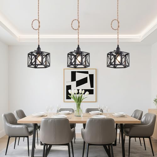 3 Light Plug in Pendant Light Rattan Hanging Lights with Switch 22FT Industrial Ceiling Light,Plug in Cord with Woven Hemp Rope Lamp Shade, Hanging Lamp Cord Farmhouse Cable DIY - color: 3 Light Style A