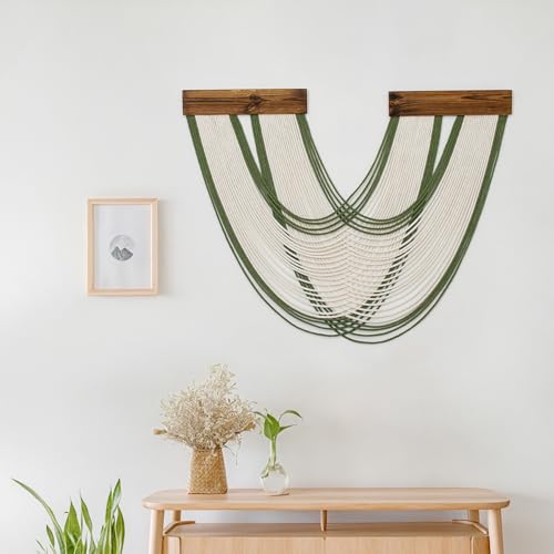 Boho Macrame Wall Hanging Tapestry, Green and White Wall Decor Handmade Macrame Wall Hanging Bohemian Yarn Tapestry Living Room Bedroom Modern Home Decor - color: Beige Green