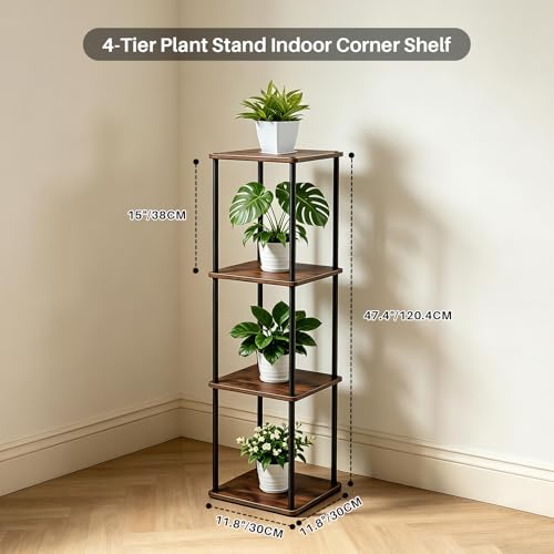 Vigordream Plant Stand Indoor Outdoor Tier Metal Plant Shelf Tall Pedestal Stand Flower Pot Stands Multiple Planter Support Rack for Corner Living Room, Balcony, Garden Patio (Retro Brown, 47.4INCH) - size: 47.4INCH