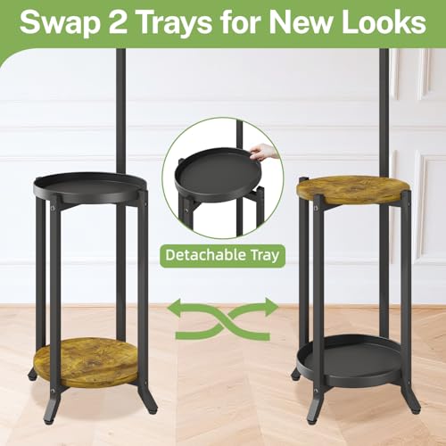 iDavosic.ly 2 Tier Hanging Plant Stand with Grow Lights Indoor, Tall Vertical Corner Metal Flower Heavy Duty Pot Holder Shelf for Patio Porch Living Room, Modern Black & Rustic Brown - color: Black with 2 Hanging Lights, size: 2 Tiers