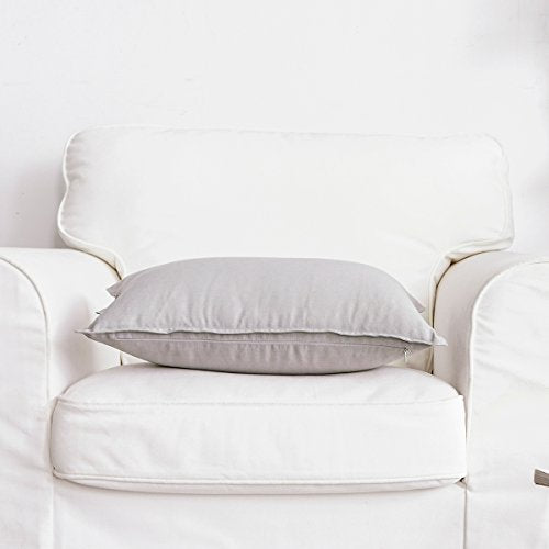 Jeanerlor Cotton Linen Square Decorative Throw Pillow Case Cushion Cover with Twin Needles Stitch on Edge, 12"x20"(30 x 50cm), 2 Pcs, Silver Grey - color: Silver Grey, size: 20" x 12" (Pack of 2)