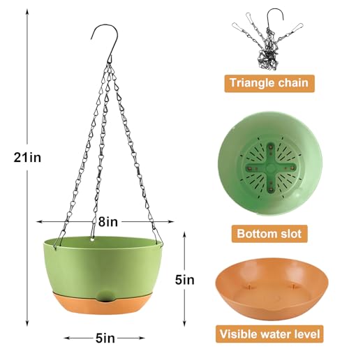 KPUVX 4 Pack Plastic Hanging planters for Indoor Plants,8 Inch Plant Pot Indoor Outdoor Hanging Baskets,Hanging Flower Pots with Drainage Holes and Chain for Garden Porch Plants (Green) - color: Green, size: 8 inch