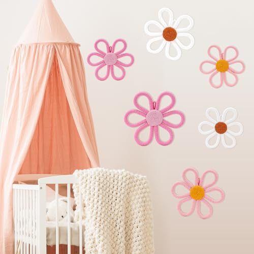 UwinVwin 6 Pcs Boho Daisy Wall Hanging, Woven Macrame Flower Decor, Bohemian Wall Art for Living Room, Bedroom, Home - color: 6 Pcs