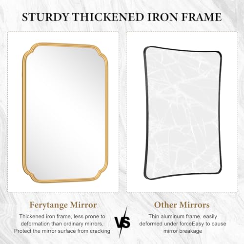 Ferytange 36 x 48 Inch Gold Bathroom Vanity Mirror for Wall with Non-Rusting Metal Frame Large Rounded Rectangle Mirror for Over Sink (Horizontal/Vertical) - color: Gold, size: 48"L x 36"W
