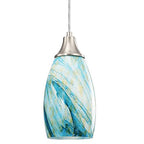 Art Glass Mini Pendant Lights for Kitchen Island Blown Art Glass Pendant Light Shade hanging ceiling lights with Brushed Nickel Finish for Kitchen Counter bar,Dining Room Blue Mixing Yellow-1P - color: Blue Mixing Yellow-1Pack