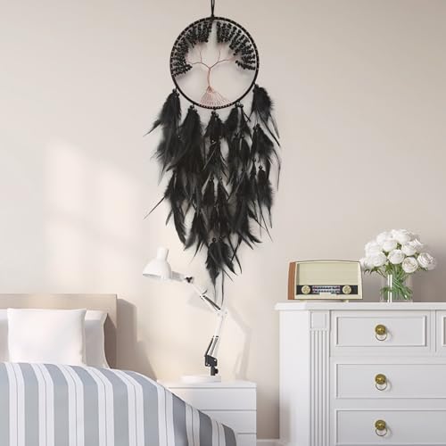 Black Dream Catcher with Tree of Life | Handmade, Wall Decor, Wall Hanging Ornament, Bedroom Living Room Home Decor