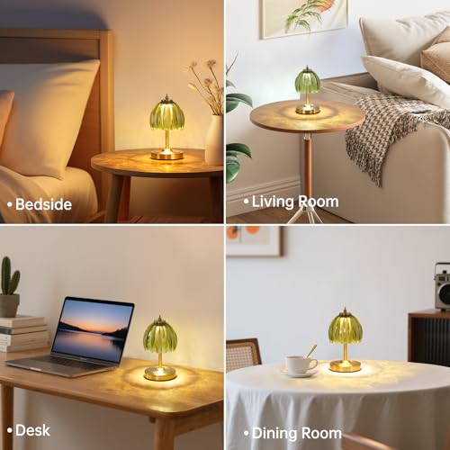 Shenmoyl Tulip Small Table Lamp, 5200mAh Cordless Touch Control Mini Table Lamp with 3 Color Temps & Stepless Dimming, Perfect for Small Spaces Like Dressers, Bedsides, Bookshelves (Green Tulip) - color: Green Small, size: 1 Pack