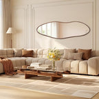 Irregular Full Length Mirror 64"x21", Cloud-Shaped Design with Rounded Oak Hardwood Frame in Black Walnut, Asymmetrical Wall Mirror for Bedroom,Living Room,Cloakroom,Horizontal/Vertical