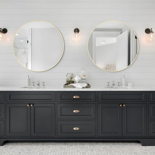 WallBeyond 28 inch Round Mirror Gold Large Circle Wall Mirror for Bathroom with Metal Framed, Round Wall Mirror for Wall Decor, Vanity, Entryway Living Room - color: Metal Gold, size: 28"L x 28"W