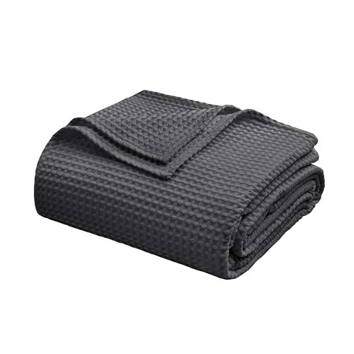 100% Egyptian Cotton Waffle Weave Throw Blanket for Bed Couch Sofa Home Decor, Soft Lightweight Bed & Couch Blanket for All Seasons (Dark Grey - Twin Size - 66 * 90") - color: Dark Grey, size: Twin - 66*90''