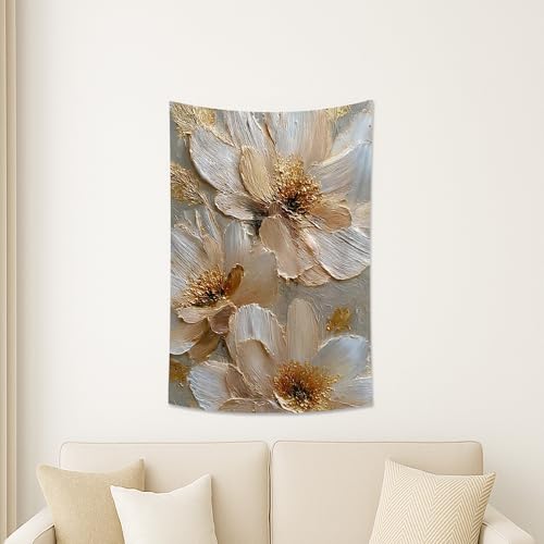 Elegant Beige Floral Tapestry, Textured Wall Hanging for Living Room, Bedroom, Bohemian Decor, Perfect for Home and Dorm 40x60 Inch - size: 40x60 Inch