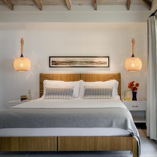 Plug in Wall Sconce,Farmhouse Wicker Wall Lamp Plug in,Hand Woven Rattan Wall Light Farmhouse Rustic Boho Sconces Wall Lighting for Living Room Bedroom - color: Bamboo, size: 1 PACK