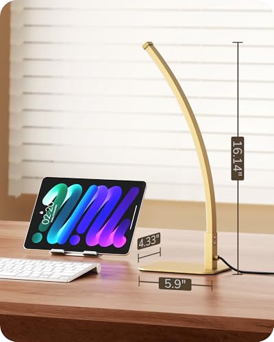 EDISHINE Curved LED Table Lamp, Modern Bedside Lamp with 3 Color Temperature & Stepless Dimming, Aluminum & Iron, Nightstand Lamp for Bedroom, Living Room, Gold - color: Gold