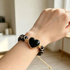 Women Boho Wrap Bracelet,Handmade Natural Stone Crystal Emperor Beads Heart Bracelet, Fashion Bohemian Jewelry Gift for Women - color: Black