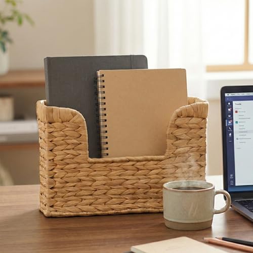 Magazine Holder Wall Basket Water Hyacinth Woven Mail Organizer, Wicker Wall Hanging Baskets for Magazines, Letters & Storage Decorative Mail Holder, Magazine Rack, Hanging Basket 11.8x4.3x7.9 Inch - color: Natural