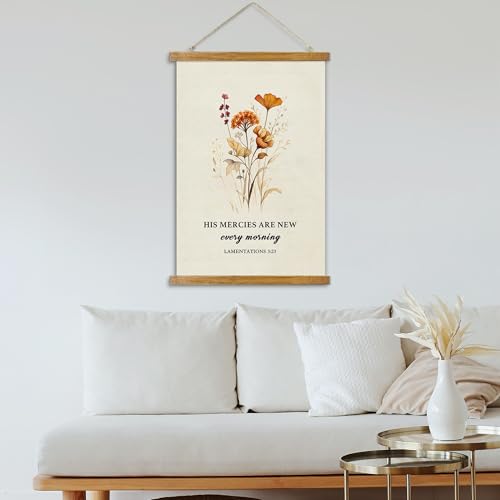 ABoby Christian Religious Poster, His Mercies are New Every Morning, Vintage Bible Verse Inspirational Quotes Floral Wall Art, Ready to Hang - color: Bible Verse