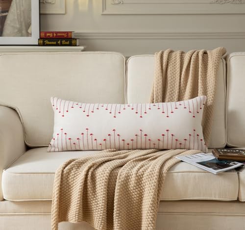 Caflife Christmas Lumbar Pillow Cover 14x36 Long Pack of 1 Decorative Pillows Bed, Beige with Red Body Throw Pillow Covers, for Modern Farmhouse Sofa Bedroom Living Room Home Decor Couch Pillowcase - color: Red Beige, size: 36" x 14" (Pack of 1)