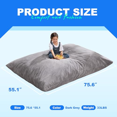 Hobestluk 3 in 1 Bean Bag Chair Giant Bean Bag Chairs for Adults with Chevron Plush Fur Cover Convertible Bean Bag Floor Cushion with Machine Washable Cover for Living Room (Plush Grey) - color: Soft Grey