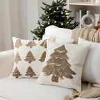 SmoothNovelty Tufted Cream Christmas Tree Pillow Covers Set of 2, 18x18 Inch Neutral Winter Throw Cushion Cases for Cozy Farmhouse Holiday Home Decor