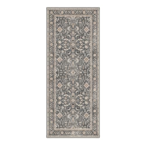 Bavni Kitchen Rug 2x5 Runner Rugs for Hallways Entryway, Washable Vintage Oriental Floral Carpet, Low Pile Lightweight Rug with Non Slip Backing, Dusty Charcoal - color: Dusty Charcoal, size: 2' x 5' (Rectangular)