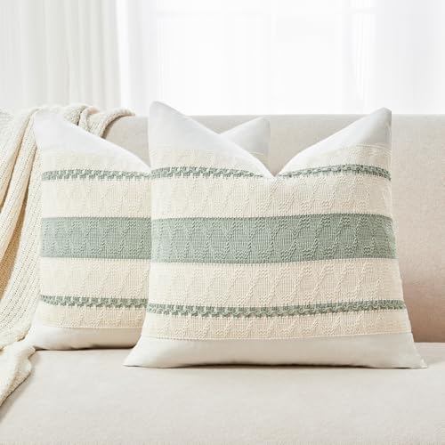 Throw Pillow Covers Set of 2 12x20 Inch Boho Pillow Covers, Soft Lumbar Neutral Cotton Sage Green Decorative Case for Couch Sofa Bed Living Room, Home Modern Woven Farmhouse Cute Decor - color: Sage Green, size: 20" x 12" (Pack of 2)