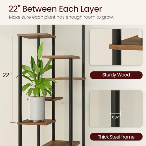 Yzosvki 10 Tier Plant Stand Indoor, Tiered Corner Plant Shelf Flower Stand for Living Room, Balcony, Patio, Garden, Rustic Brown - color: Square-Rustic Brown, size: 10 Tier