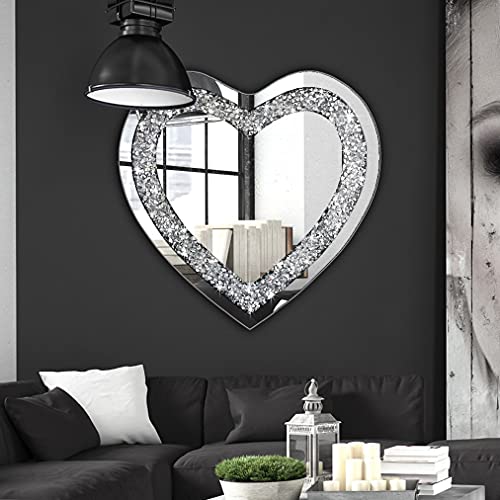 DMDFIRST Crystal Crush Diamond Heart Shaped Silver Mirror for Wall Decoration 20x20x1 inch Wall Hang Frameless Mirror Acrylic Diamond Décor. - size: 20"L x 20"W