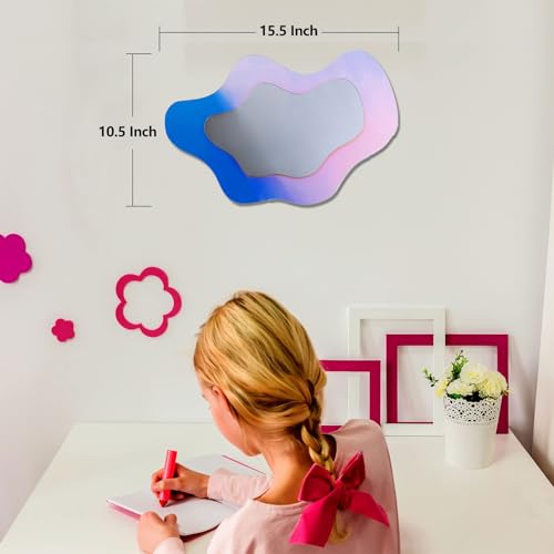 Irregular Wall Mirror Wavy Acrylic Rainbow Mirror Room Decor Aesthetic Mirrors Amorphic Vanity Retro Mirrors for Bedroom Living Room Bathroom Entryway Wall Decor ( Clouds Style, 15.5 x 10.5 Inches )