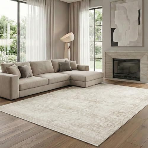 Homemate Washable Rug 5x7 Area Rugs - Vintage Faux Wool Rugs for Living Room Bedroom Dining Room - Non Slip Foldable Carpet Indoor Area Rug for Home Decor（5'x7', Beige - color: Beige, size: 5x7 ft