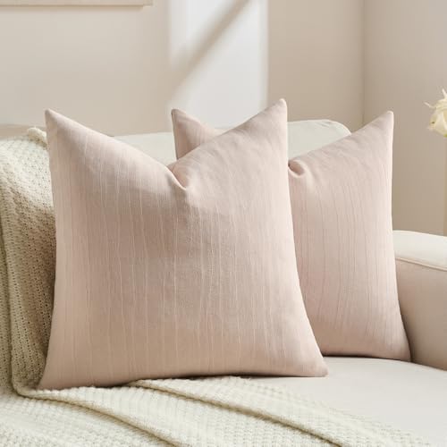 FUTEI Pack of 2 Chenille Decorative Throw Pillow Covers 24x24 Inch,Soft Crushed Striped Texture European Cushion Case,Modern Home Decor for Couch Bed Living Room,Pink - color: Pink, size: 24" x 24" (Pack of 2)