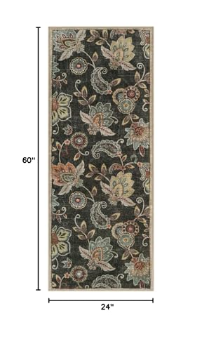 Morebes Floral Bathroom Runner Rugs 24 x 60 Non Slip,Washable Kitchen Runner Rug,Distressed Paisley Entryway Rug Bath Mat,Non Shedding Throw Carpet Runner for Entrance Laundry,Brownish Black - color: Brownish Black, size: 2' x 5' (Rectangular)