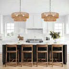 21.6 Inch Boho Rattan Chandelier, 5-Lights Hand Woven Bohemian Chandeliers with 2-Tier Drum Wicker Shade, Modern Farmhouse Large Pendant Light Fixture for Dining Room Living Entryway Bedroom - color: Matte Black Metal, size: 21.6 Inch