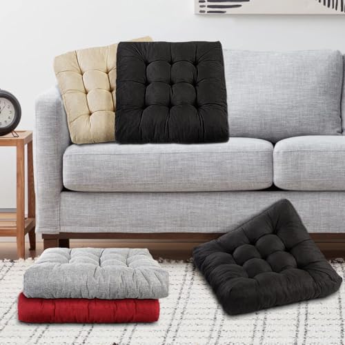 Meditation Floor Cushions, Thickened Floor Pillow for Adults, Large Square Pillows Seat Cushion for Tatami Living Room Yoga, Memory Sponge Block Added, 22x22 Inch, Black