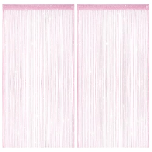 2 Pack 39 x 79 Inch String Curtains for Doorway, Home Decor Sequin Glitter String Curtain Boho Doors Tassel for Windows, Closet, Living Room, Bedroom, Hallway, Party (Pink) - color: Pink